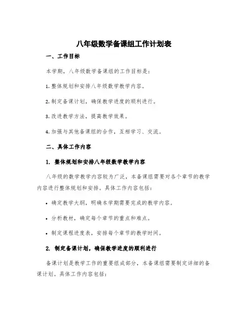 八年级数学备课组工作计划表