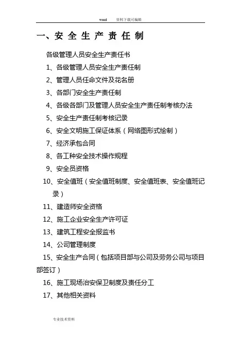 建设工程安全管理材料清单(20项)