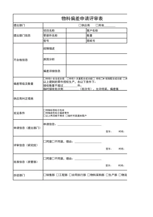 物料偏差申请评审表-模板