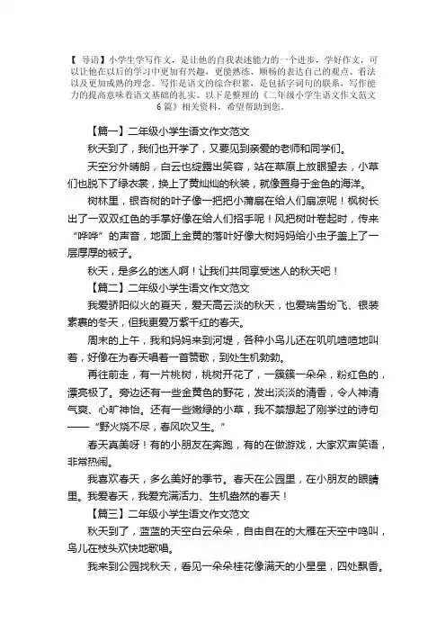 二年级小学生语文作文范文6篇