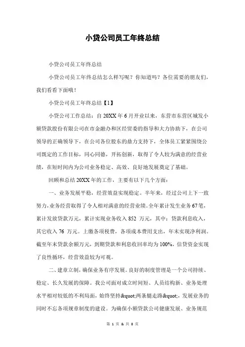 小贷公司员工年终总结