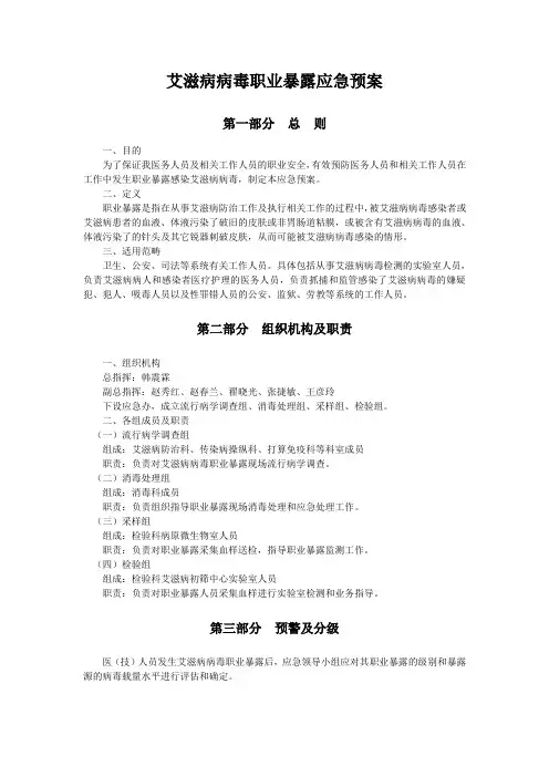 艾滋病病毒职业暴露应急预案