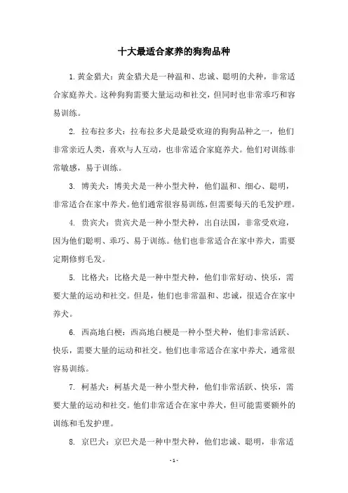 十大最适合家养的狗狗品种