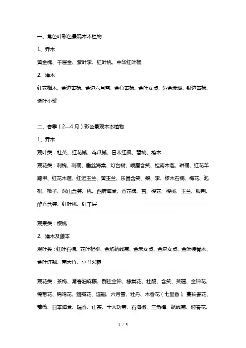 彩色景观木本植物