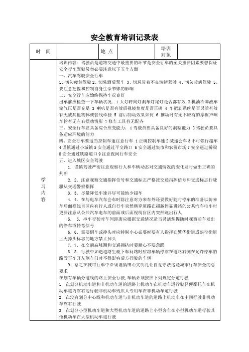 安全教育培训记录表之驾驶员培训