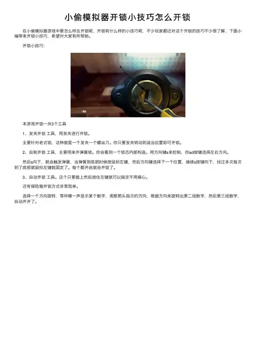 小偷模拟器开锁小技巧怎么开锁