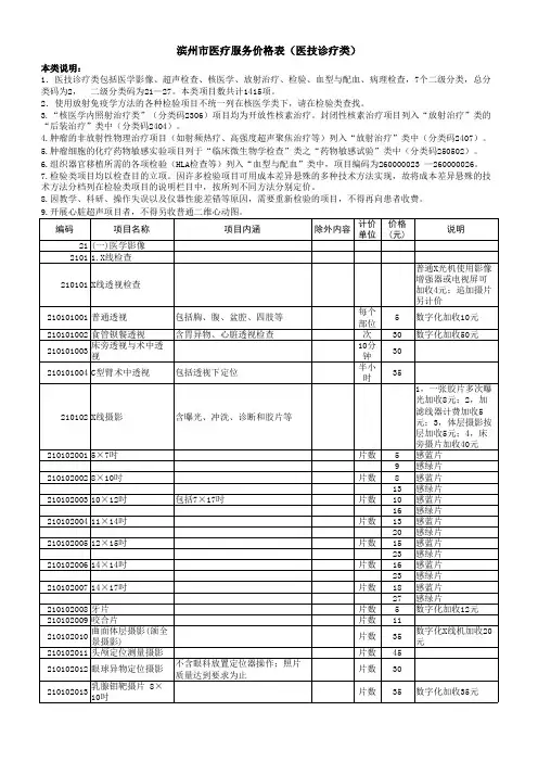 医疗服务价格表格