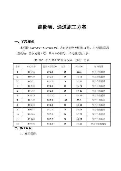 盖板涵施工技术方案word参考模板