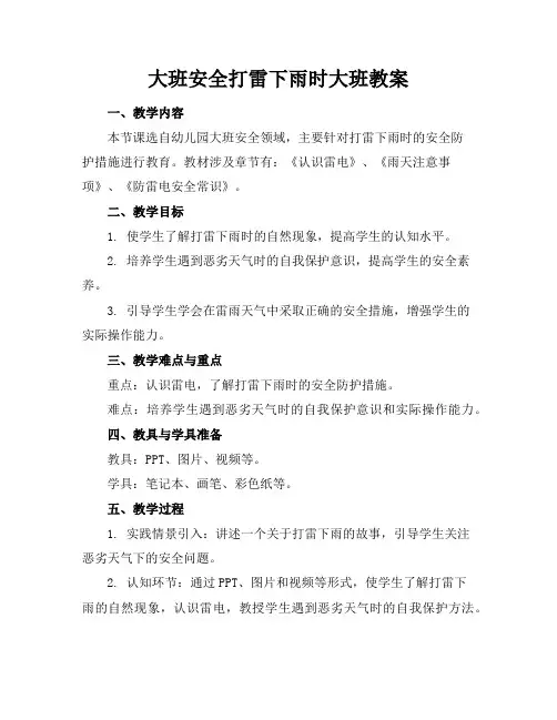 大班安全打雷下雨时大班教案
