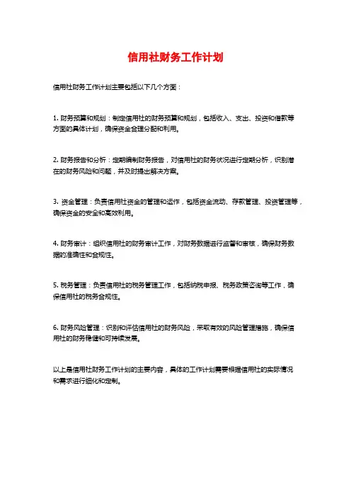信用社财务工作计划