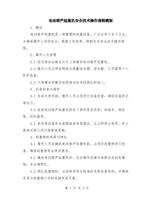电动葫芦起重机安全技术操作规程模版