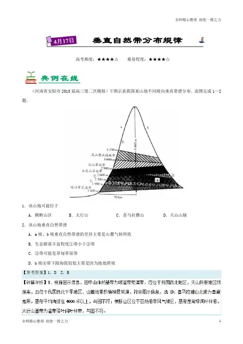 垂直自然带分布规律 新高考地理三轮复习+含解析 