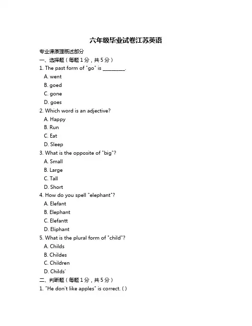 六年级毕业试卷江苏英语