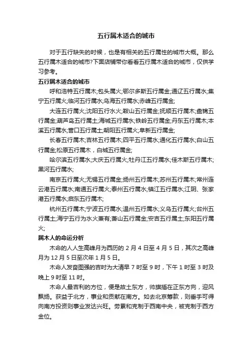 五行属木适合的城市