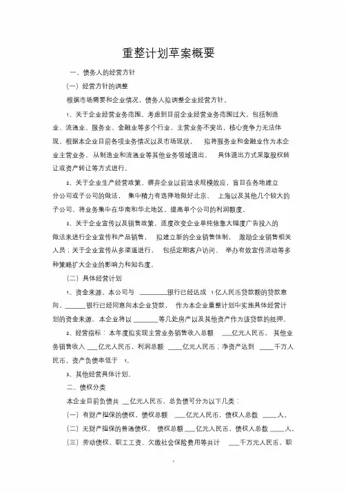 重整计划草案概要.doc