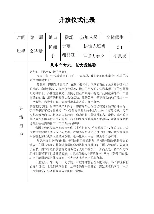 小学生升旗仪式记录