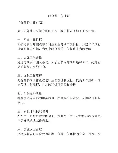 综合科工作计划