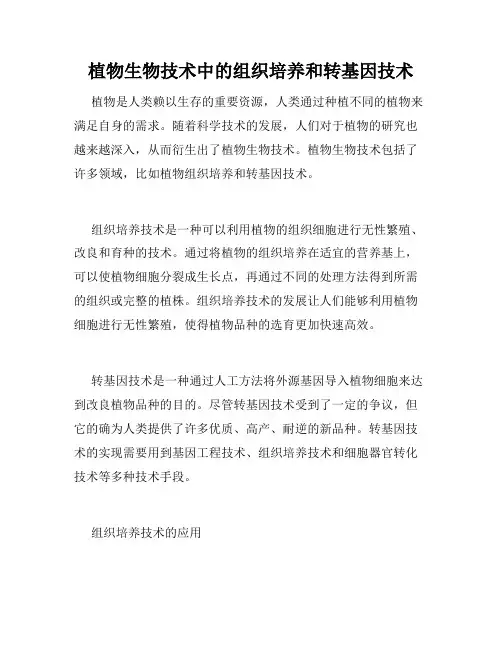 植物生物技术中的组织培养和转基因技术