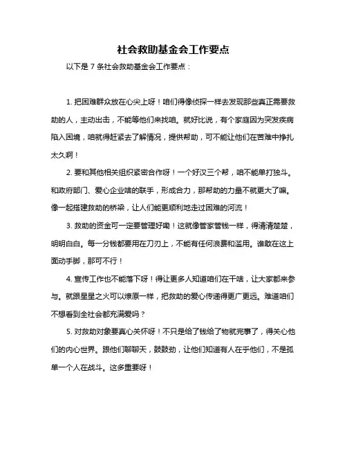 社会救助基金会工作要点