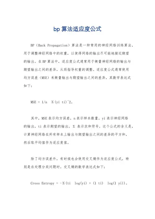 bp算法适应度公式