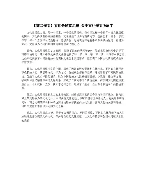 【高二作文】文化是民族之根 关于文化作文700字