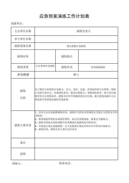 应急预案演练工作计划表