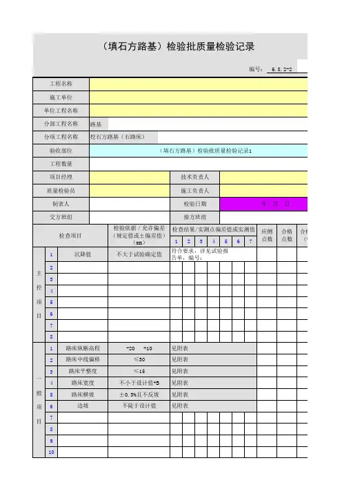 (填石方路基)检验批质量检验记录