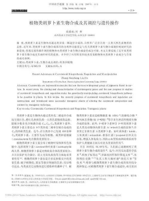 植物类胡萝卜素生物合成及其调控与遗传操作