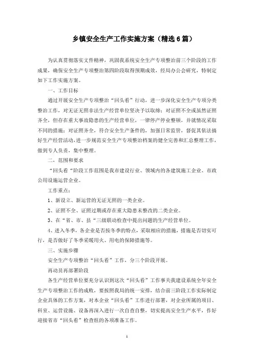 乡镇安全生产工作实施方案(最新)