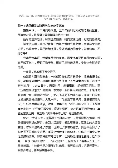 遇见最美古诗词作文900字范文