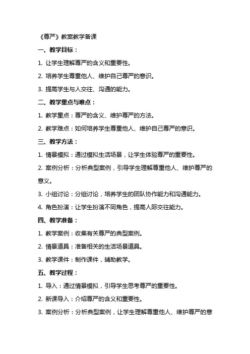 《尊严》教案教学备课