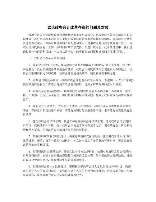 试论政府会计改革存在的问题及对策
