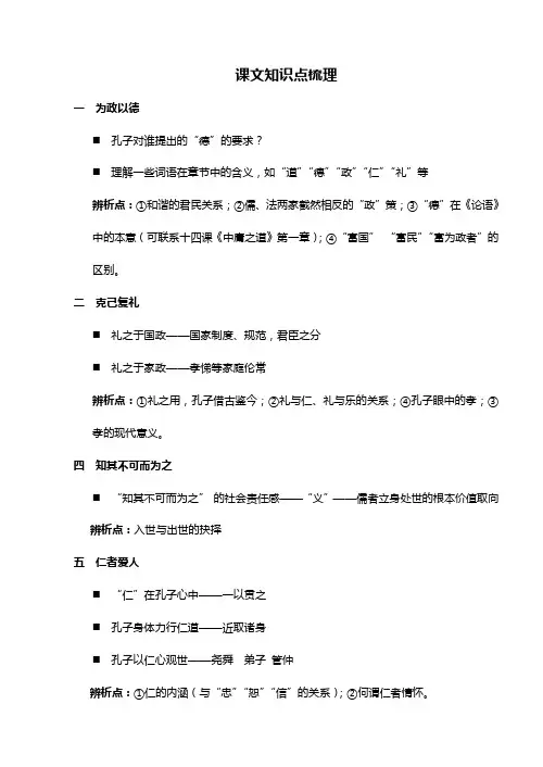 高考语文考点复习之论语选读知识点梳理
