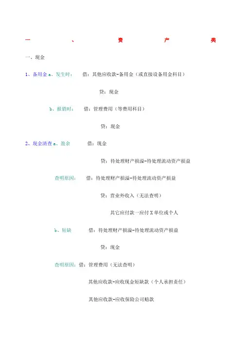 会计分录处理方法大全