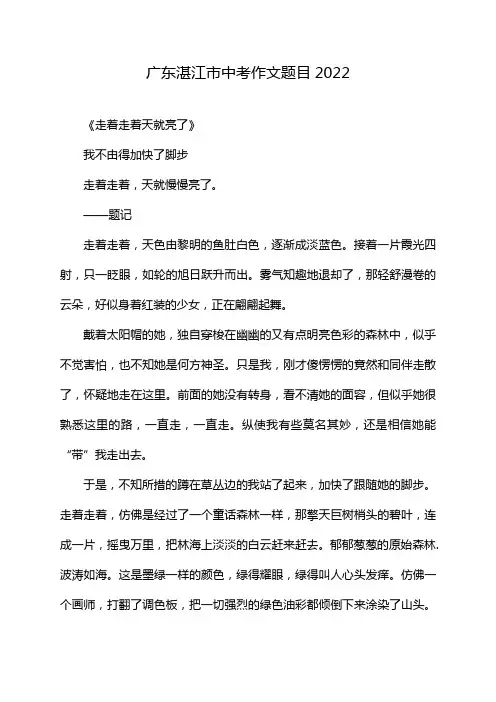 广东湛江市中考作文题目2022