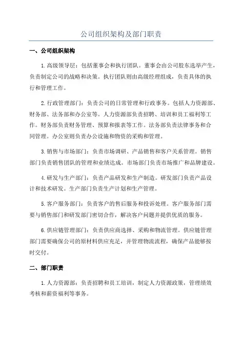 公司组织架构及部门职责