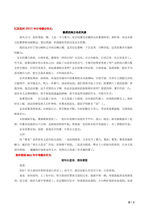 [vip专享]2011年中考满分作文集锦(共40篇)