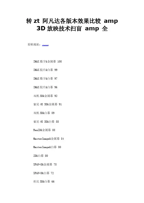 转zt阿凡达各版本效果比较amp3D放映技术扫盲amp全