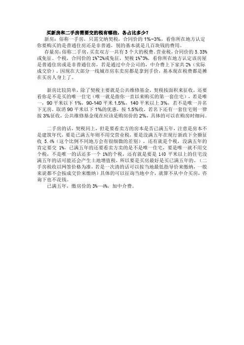 买新房和二手房需要交的税有哪些