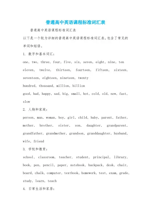 普通高中英语课程标准词汇表
