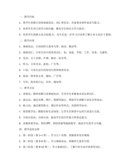 日语基本教学工作计划