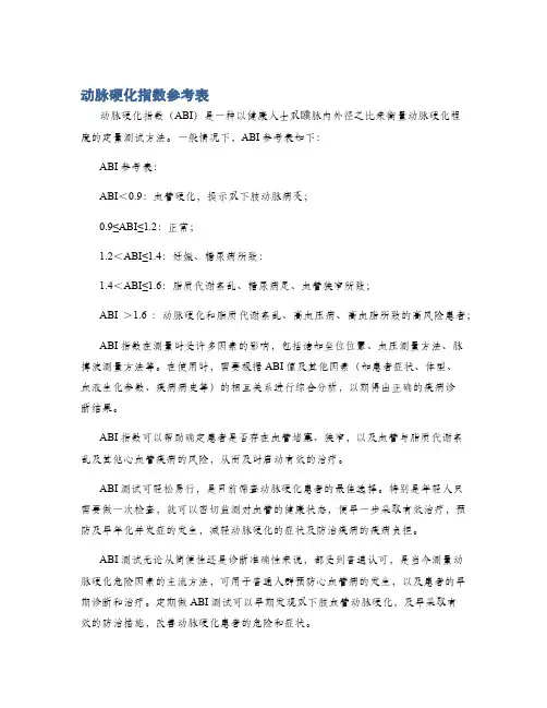 动脉硬化指数参考表
