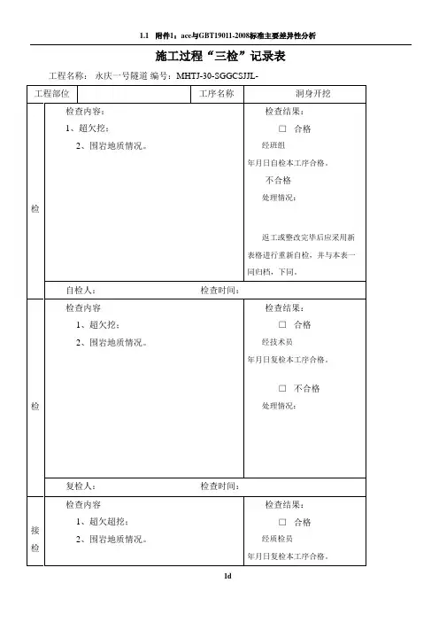 隧道施工三检表