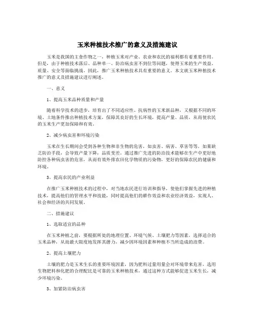 玉米种植技术推广的意义及措施建议
