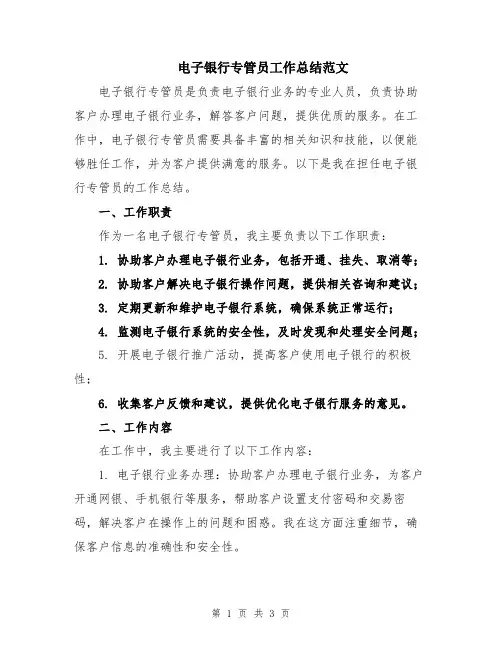 电子银行专管员工作总结范文