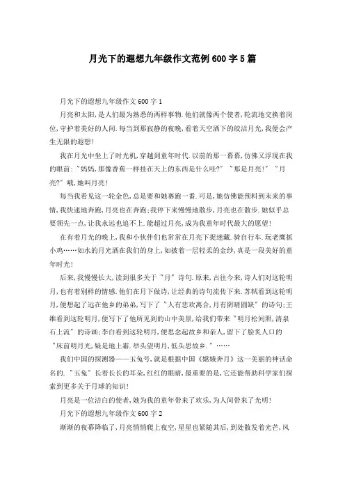 月光下的遐想九年级作文范例600字5篇