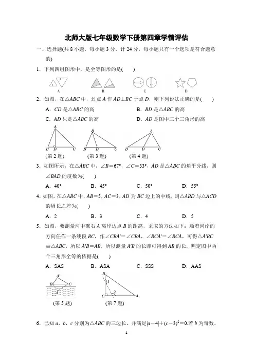北师大版七年级数学下册第四章学情评估附答案