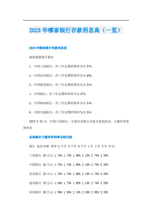 2023年哪家银行存款利息高(一览)