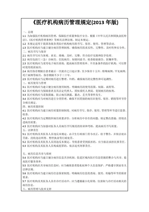 《医疗机构病历管理规定(2013年版)