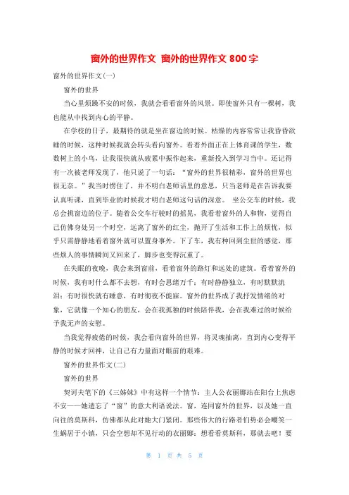 窗外的世界作文 窗外的世界作文800字